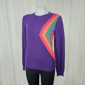 Kier + J Purple Crewneck Cashmere Sweater Colorful Chevron Design NWT Medium